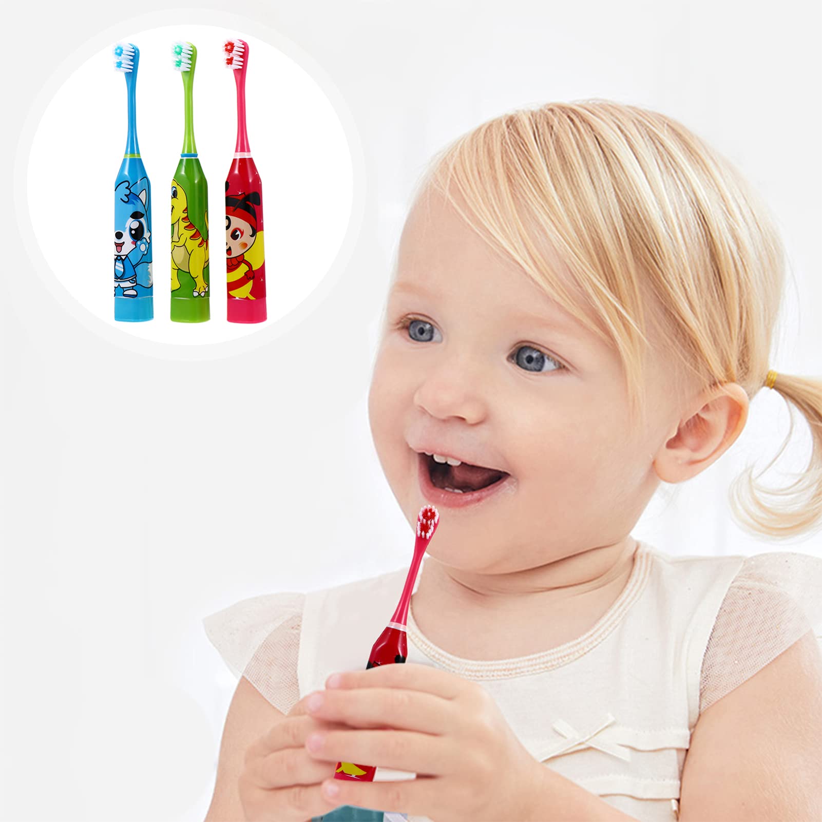 Healifty Kids Electric Toothbrush Set - Battery Powered Toothbrush for Boys & Girls with 3 Color Options - Perfect for Home, Travel & School Dental Care