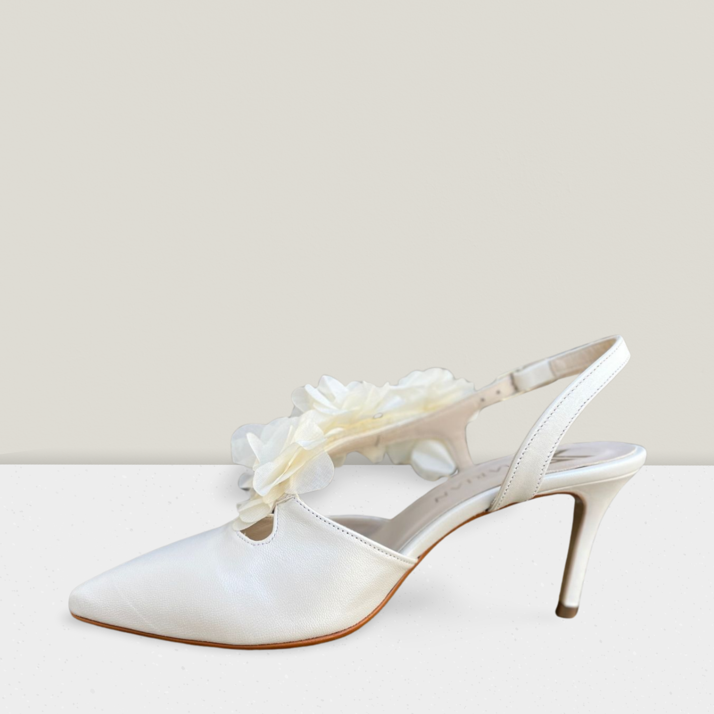 Elegant Marian Off-White Slingback Sandals with Delicate Floral Detail - Perfect for Summer Weddings, Garden Parties & Casual Outings