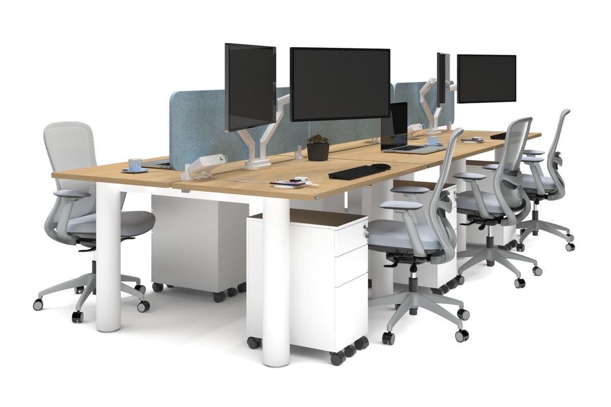 Quadro Cylinder Leg 6-Person Office Workstation Desk - 1200L x 800W with Cable Management Scallop - Perfect for Open Office Layouts & Collaborative Workspaces