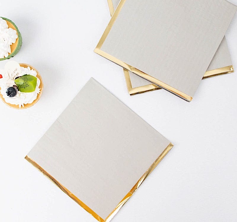 50 Pcs 2-Ply Premium Cocktail Napkins with Elegant Gold Rim - Perfect for Dinner Parties, Weddings & Special Events