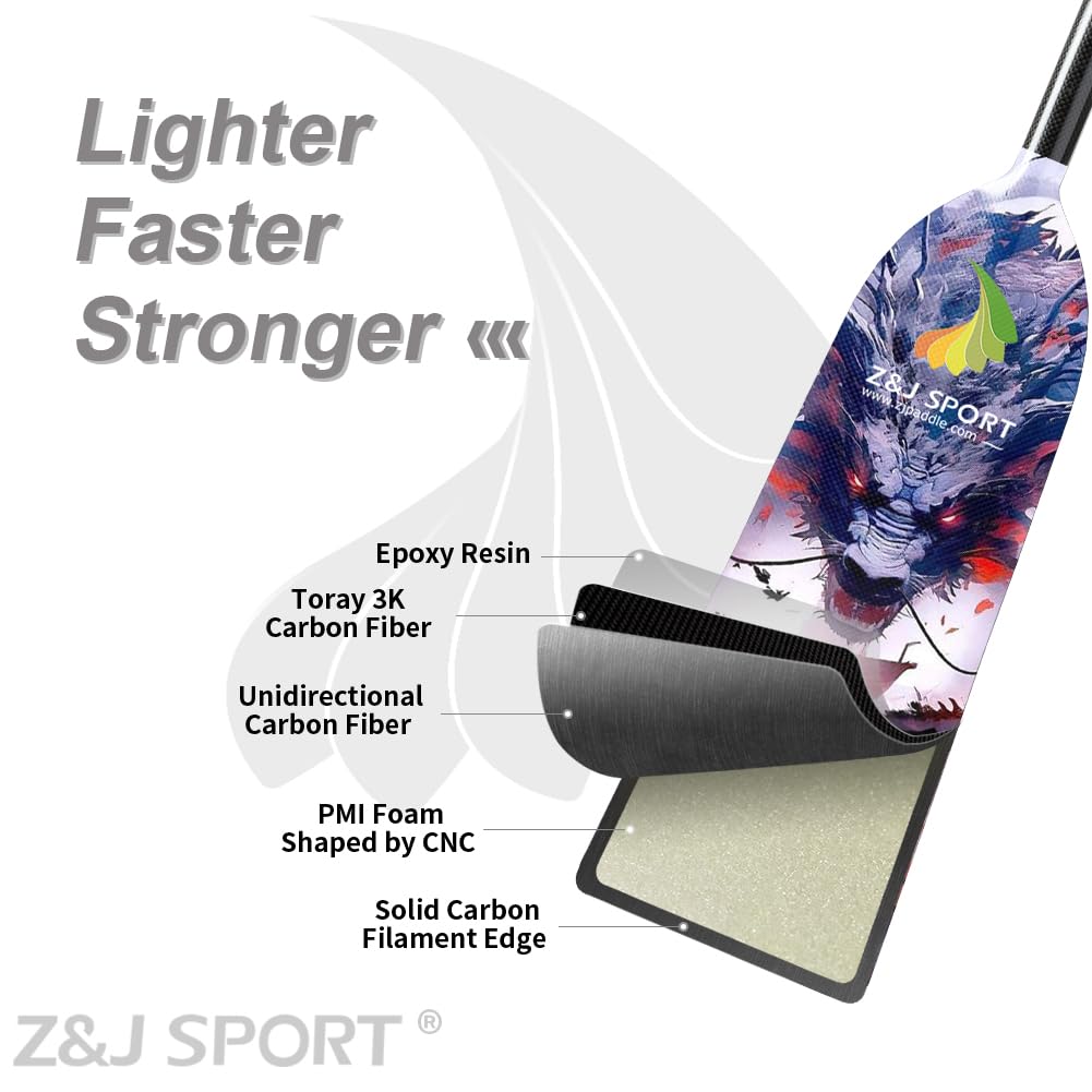 Z&J SPORT Adjustable Dragon Boat Paddle - IDBF Approved Carbon Fiber Rowing Paddle with Dragon Design & Adjustable T Handle for Competitive Racing and Team Training | Perfect for Dragon Boat Festivals, Water Sports, and Outdoor Adventures