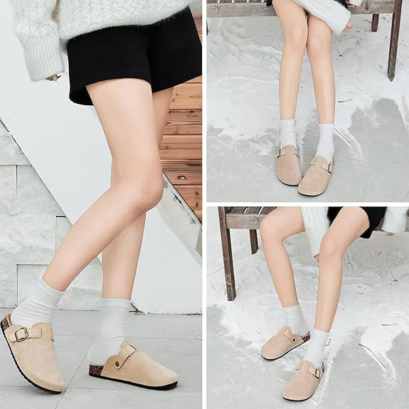 Unisex Suede Clogs for Men & Women - Comfortable Leather Mules with Soft Cork Footbed, Adjustable Buckle & Arch Support - Slip-On Sandals for Casual Wear, Home & Office