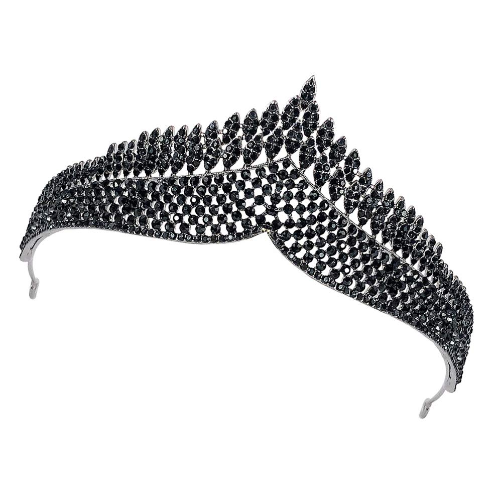 1Pc Baroque Black Crown - Rhinestone Round Pageant Tiara Headband for Wedding, Prom, Birthday, Bride | Elegant Crystal Alloy Headdress with Beaded Detailing - Perfect for Pageants, Special Occasions & Photo Shoots