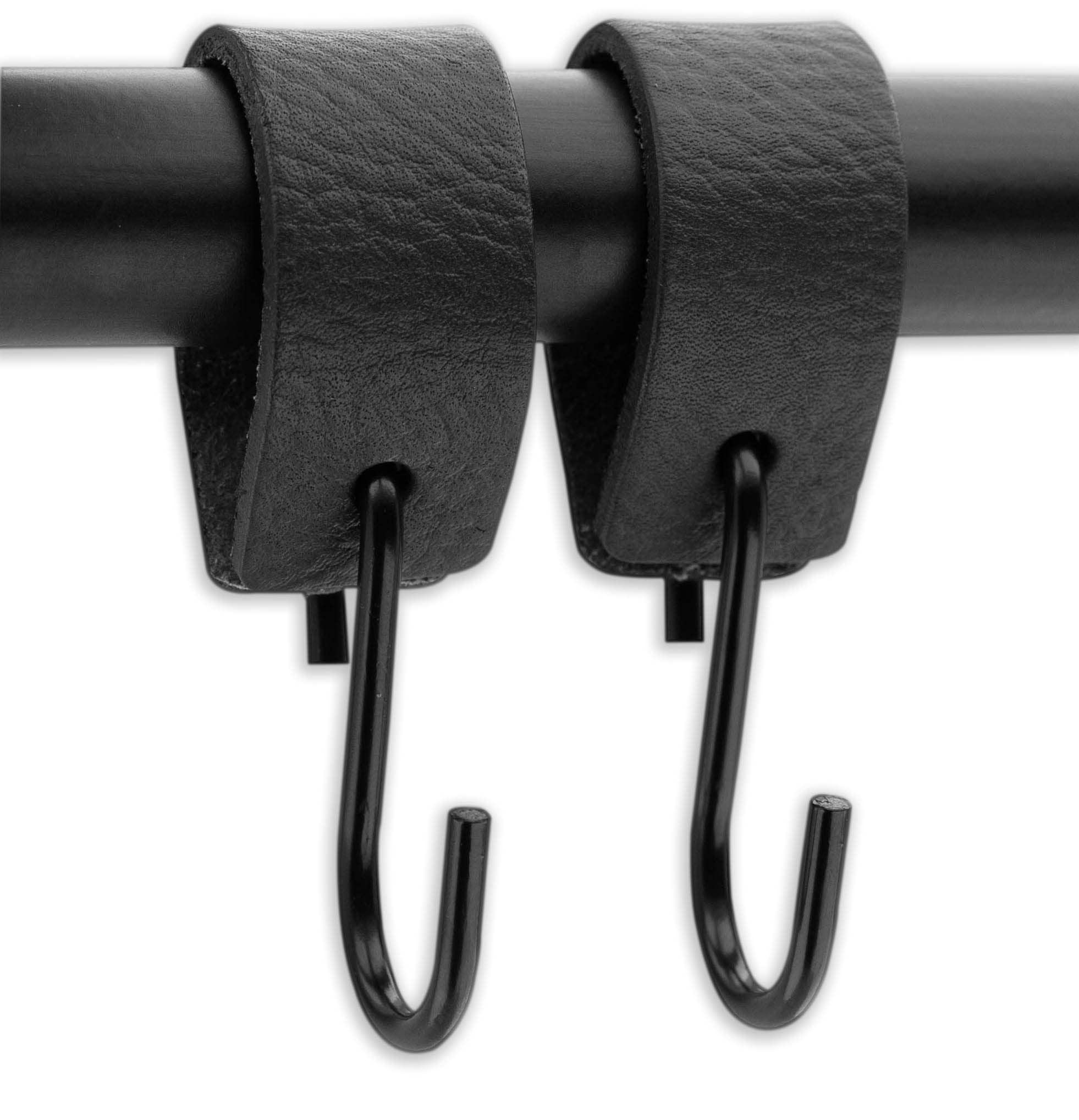 Brute Strength Multifunctional Leather S-Hooks (6-Pack) - Heavy Duty Anthracite Black Coat & Kitchen Hooks for Hanging Coats, Bags, Towels & Utensils - Durable S-Shaped Leather Hooks for Home & Office Organization