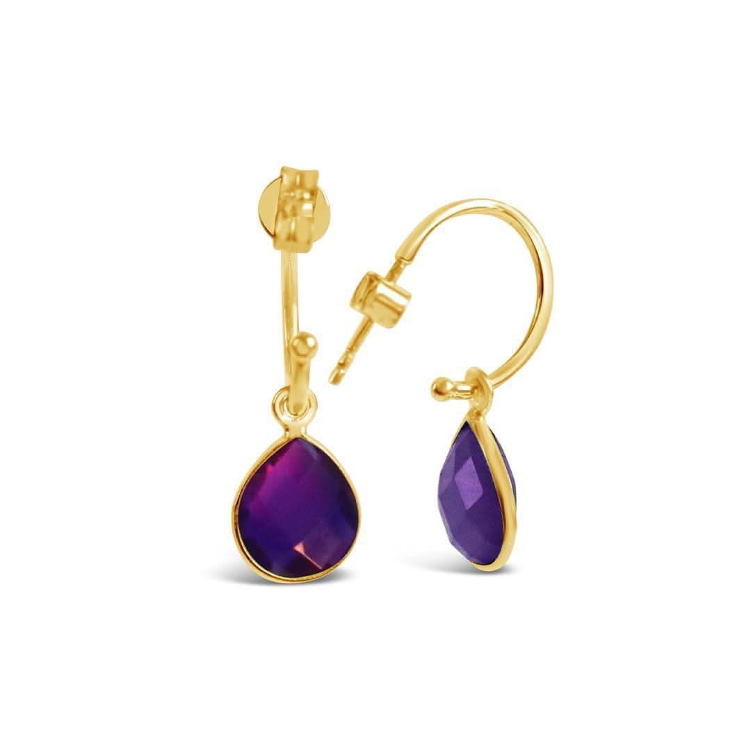 Amethyst Hoop Earrings - 14K Gold Plated February Birthstone Jewelry for Women - Perfect for Valentine's Day Gifts & Birthday Presents