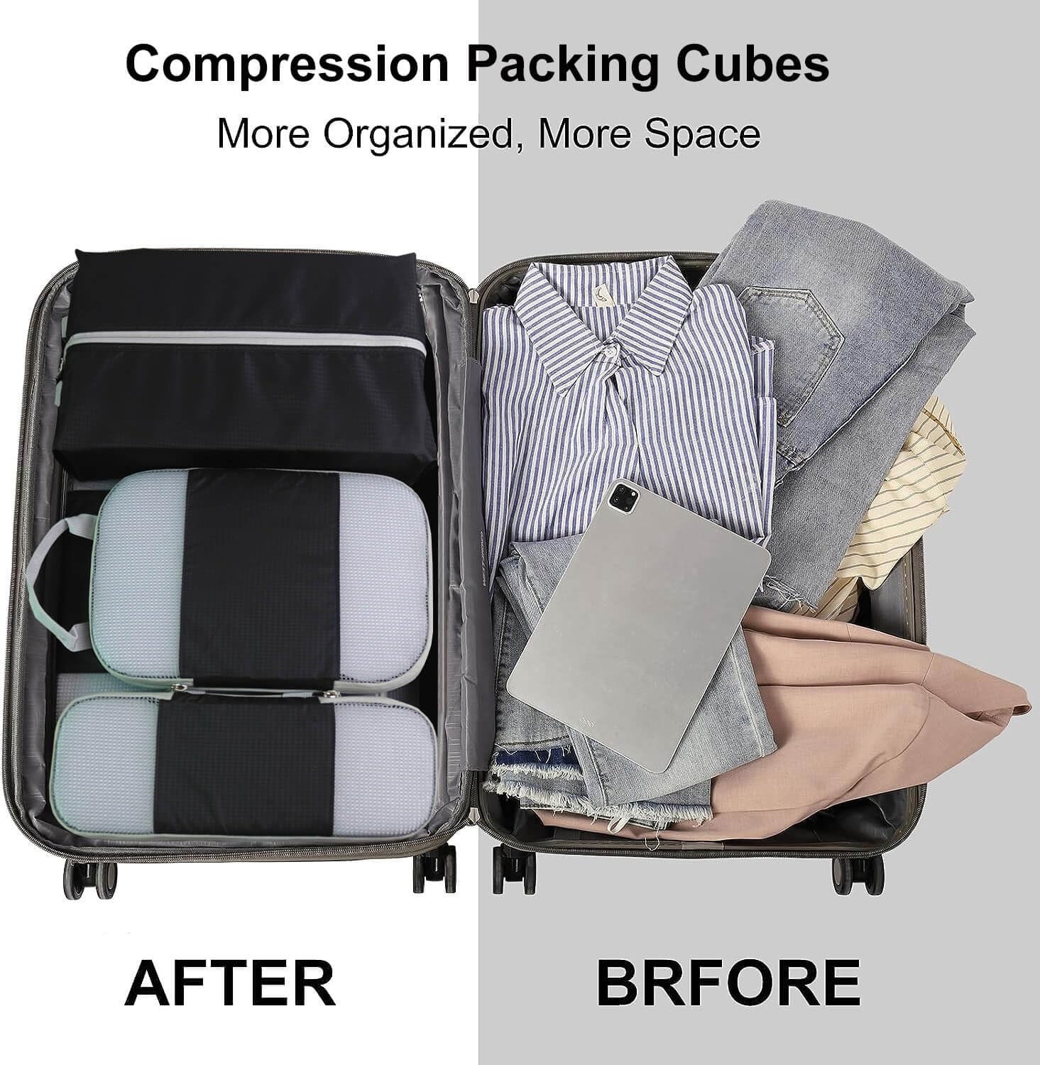 Gowraps 6-Piece/4-Piece Compression Packing Cubes Set - Travel Organizer Bags for Suitcases, Luggage, Carry-On & Backpacks | Space-Saving Storage Solution for Business Trips, Vacations & Weekend Getaways