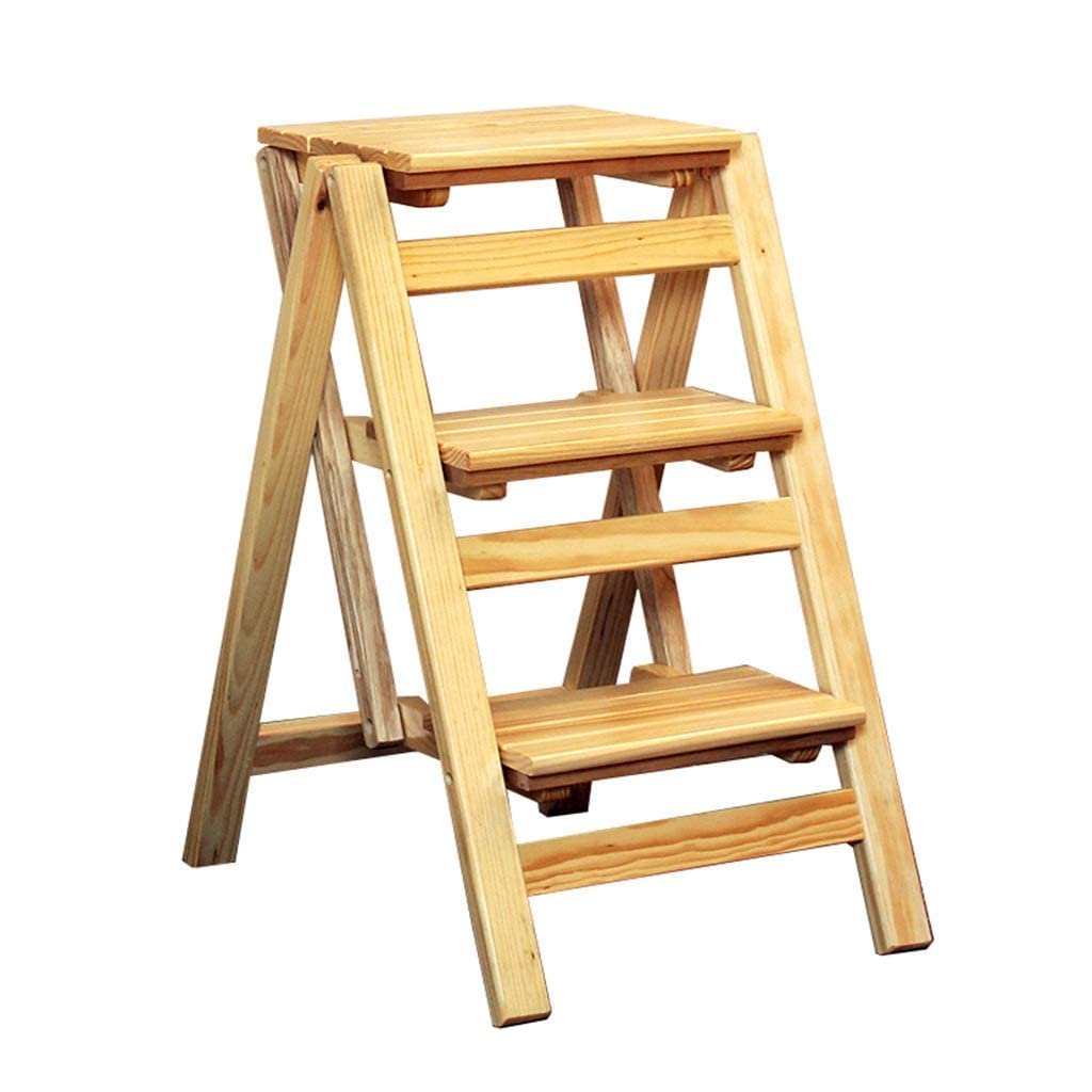 NEVKA Foldable Wooden Step Stool for Kitchen - Multifunctional Ladder Stool with Seat, Non-Slip Steps - Perfect for Reaching High Cabinets, Shelves & Pantry Organization