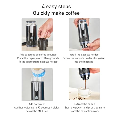 Jiawu Portable Espresso Machine - Mini Handheld Rechargeable Electric Coffee Maker for Travel, Camping & Hiking | Compatible with K-Cups & Ground Coffee | Perfect for Outdoor Adventures, Office Use & Home Brewing