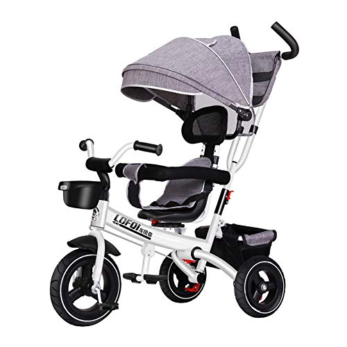 Foldable Baby Tricycle Stroller with Canopy - Lightweight & Swivel Seat for Boys & Girls - Perfect for Outdoor Play & Birthday Gifts (Gray)