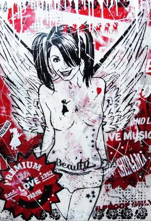 Urban Pop Nude Cute Red Angel Art Print - Modern Home & Office Wall Decor - Perfect for Living Room, Bedroom or Gift Giving