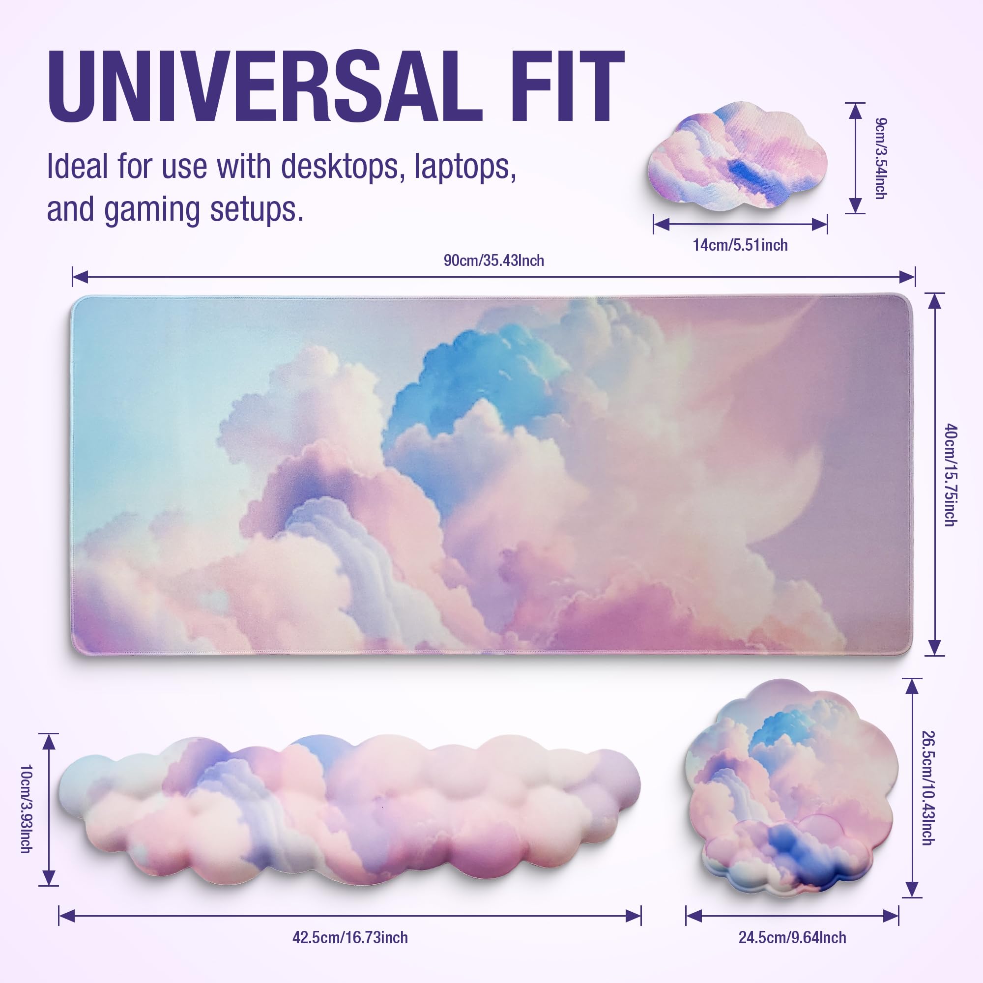 Ergonomic Cloud Wrist Rest Set - Keyboard Wrist Pad, Mouse Pad & Drink Coaster for Comfortable Office & Gaming Setup - Perfect for Computer Workstations, Home Office & PC Gaming Accessories
