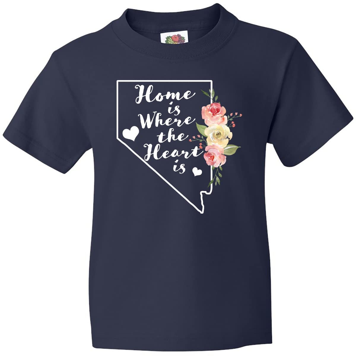 Inktastic Nevada Home is Where The Heart is Watercolor Floral Youth T-Shirt - Soft Cotton Kids Tee for Casual Wear, School & Family Outings
