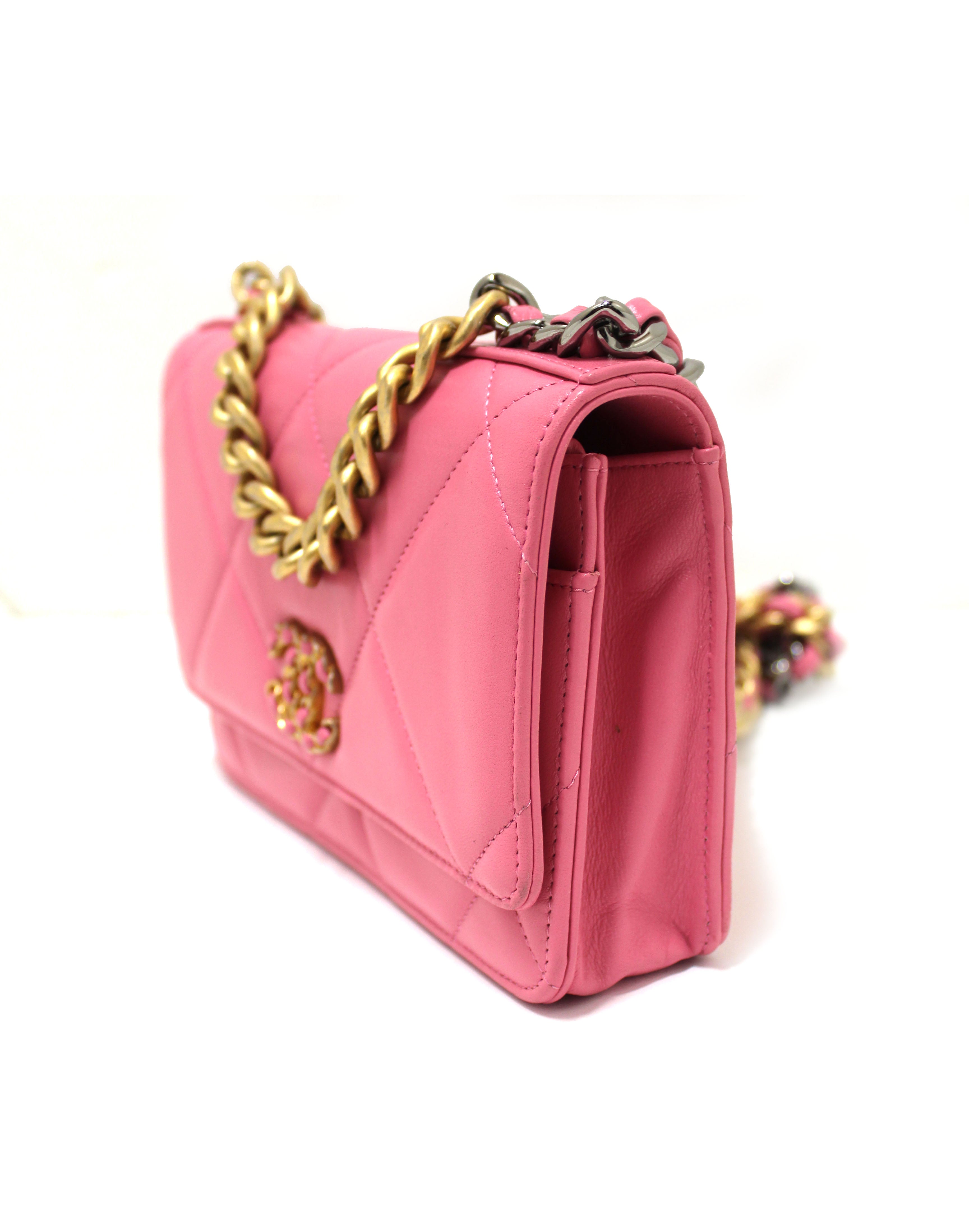 Authentic Chanel 19 Wallet On Chain WOC - Pink Lambskin Leather Crossbody Bag for Women | Luxury Designer Purse for Everyday Use, Parties & Special Occasions
