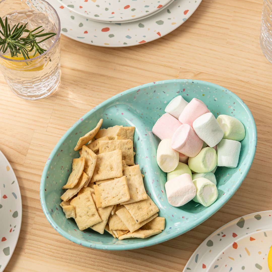 2-Piece Confetti Divided Serving Dish Set - Green - Perfect for Party Snacks, Appetizers & Desserts