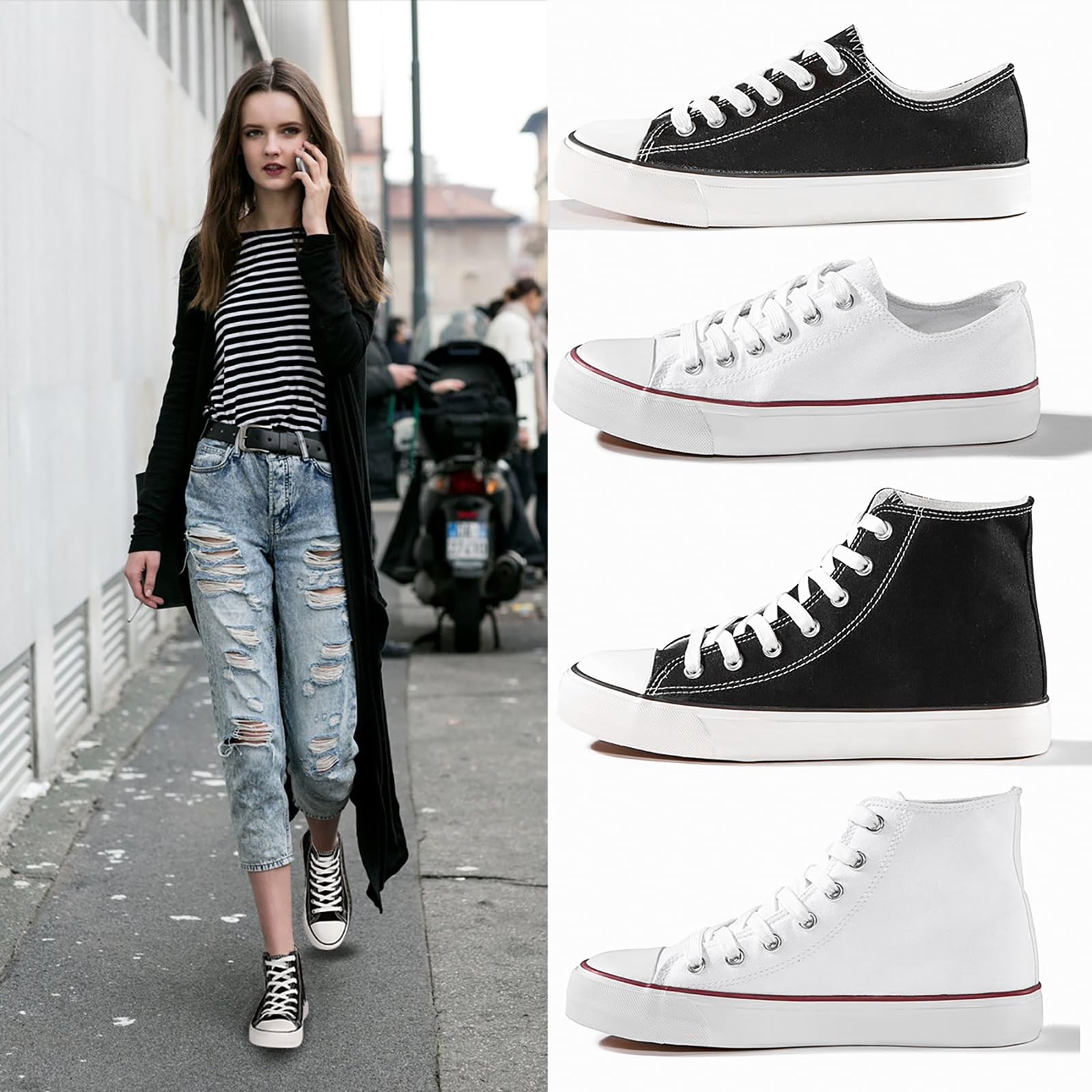 Women's High Top Canvas Sneakers - Comfortable Lace Up Casual Walking Shoes for Women - Perfect for Everyday Wear, Gym, and Outdoor Activities