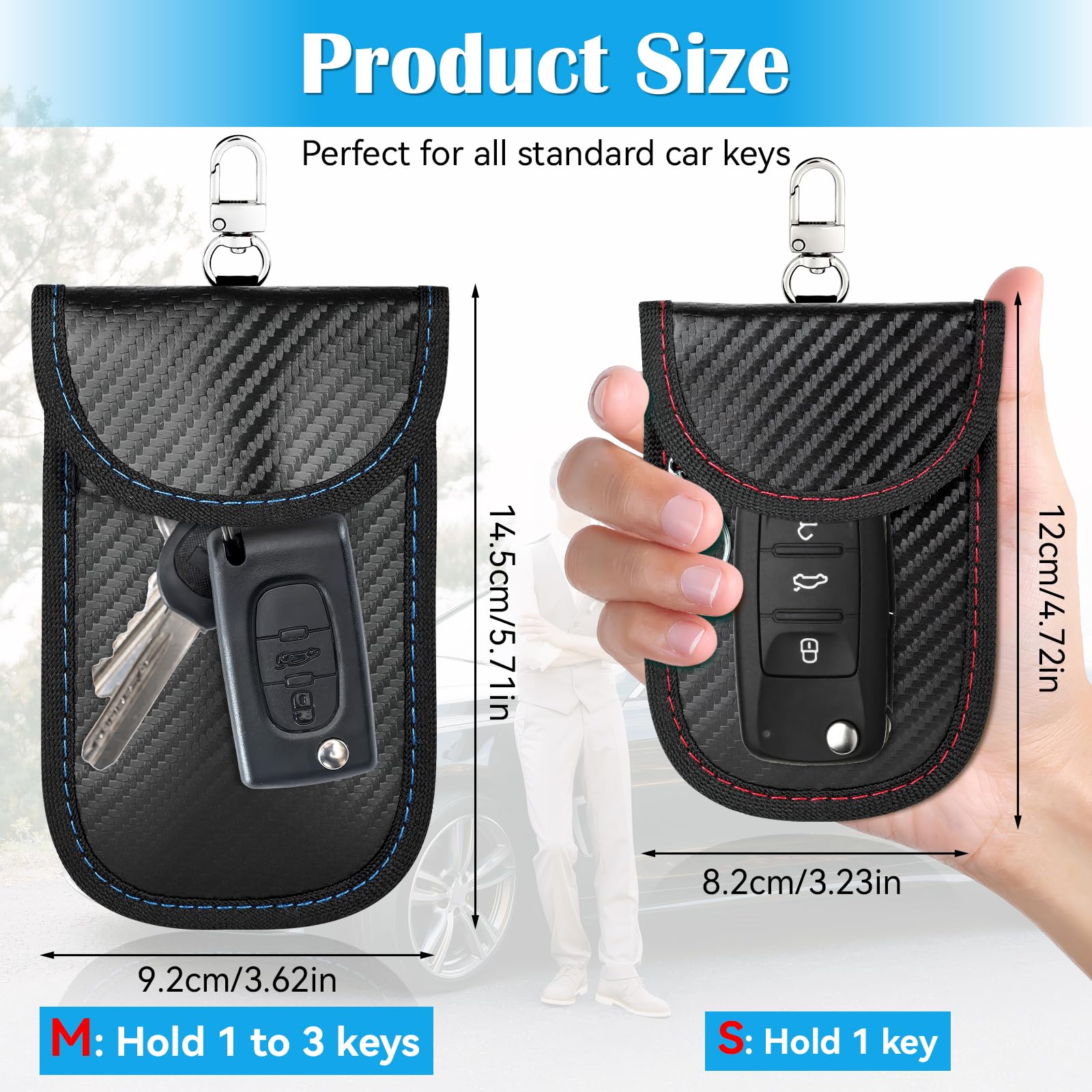 2 Pack Faraday Key Fob Protector - Premium RFID Blocking Pouch for Car Keys, Anti-Theft Signal Blocker Case (Red+Blue, Small) - Prevent Car Hacking & Protect Keyless Entry Vehicles at Home or Parking Lots