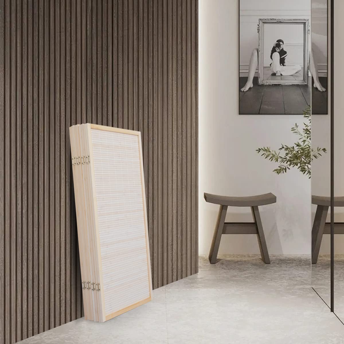 4 Panel Bamboo Room Divider - 6 FT Tall Folding Privacy Screen with Woven Mesh Design | Portable Freestanding Partition for Home, Office & Event Separation | Natural Beige Home Decor for Living Room, Bedroom & Studio Spaces