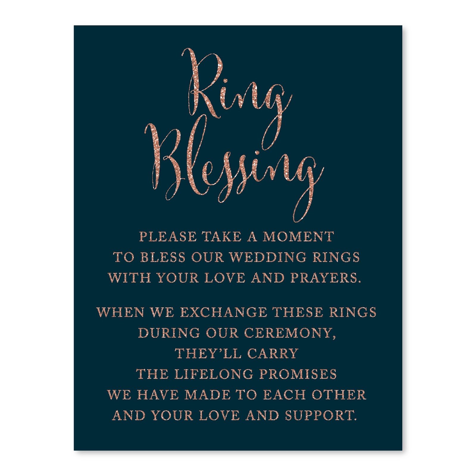 Faux Rose Gold Glitter Wedding Party Sign - 8.5x11 Inch Navy Blue Ring Blessing Decor | 1-Pack Elegant Celebration Signage for Wedding Reception, Bridal Shower & Anniversary Decorations