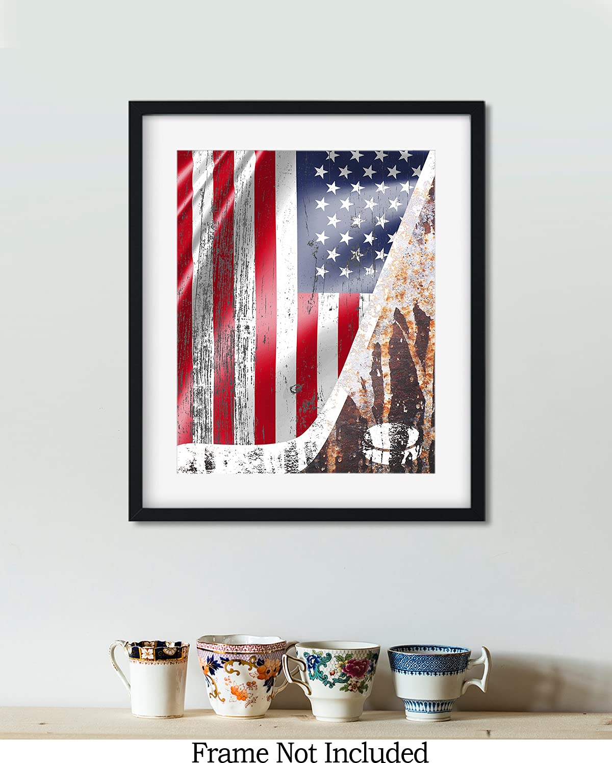 Govivo Ice Hockey USA Flag Wall Art Decor Print - Unframed Hockey Poster Printed on Premium Photo Paper - Perfect for Man Cave, Sports Bar, and Hockey Fan Gifts