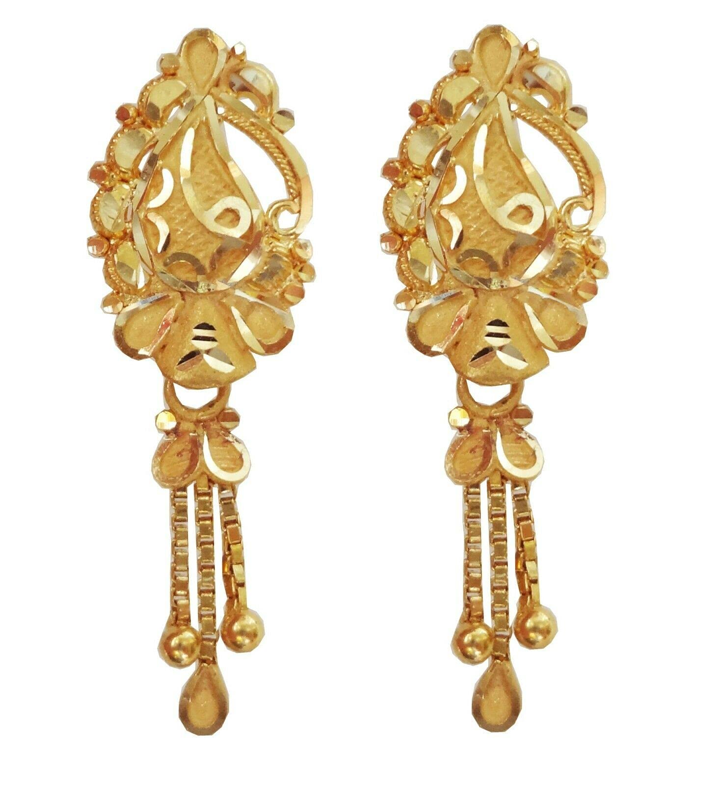 22K & 18K Solid Gold Elegant Chain Drop Earrings for Women - 28mm Height & 9mm Width - Perfect Gift for Brides, Weddings & Special Occasions | Luxury Jewelry for Parties, Anniversaries & Formal Events