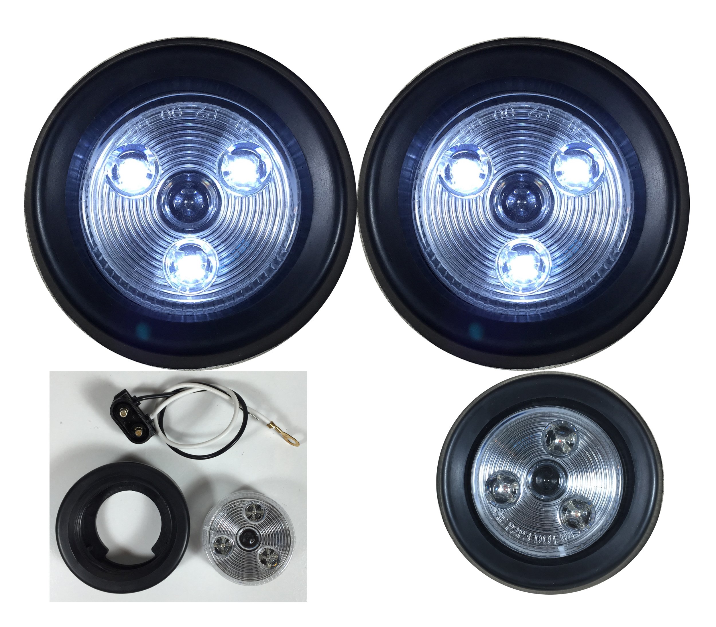 2 Pack Long Haul Clear/White LED 2 Inch Round Reverse Marker Lights for Trailer RV Truck Boat - 12V Waterproof Backup Lights