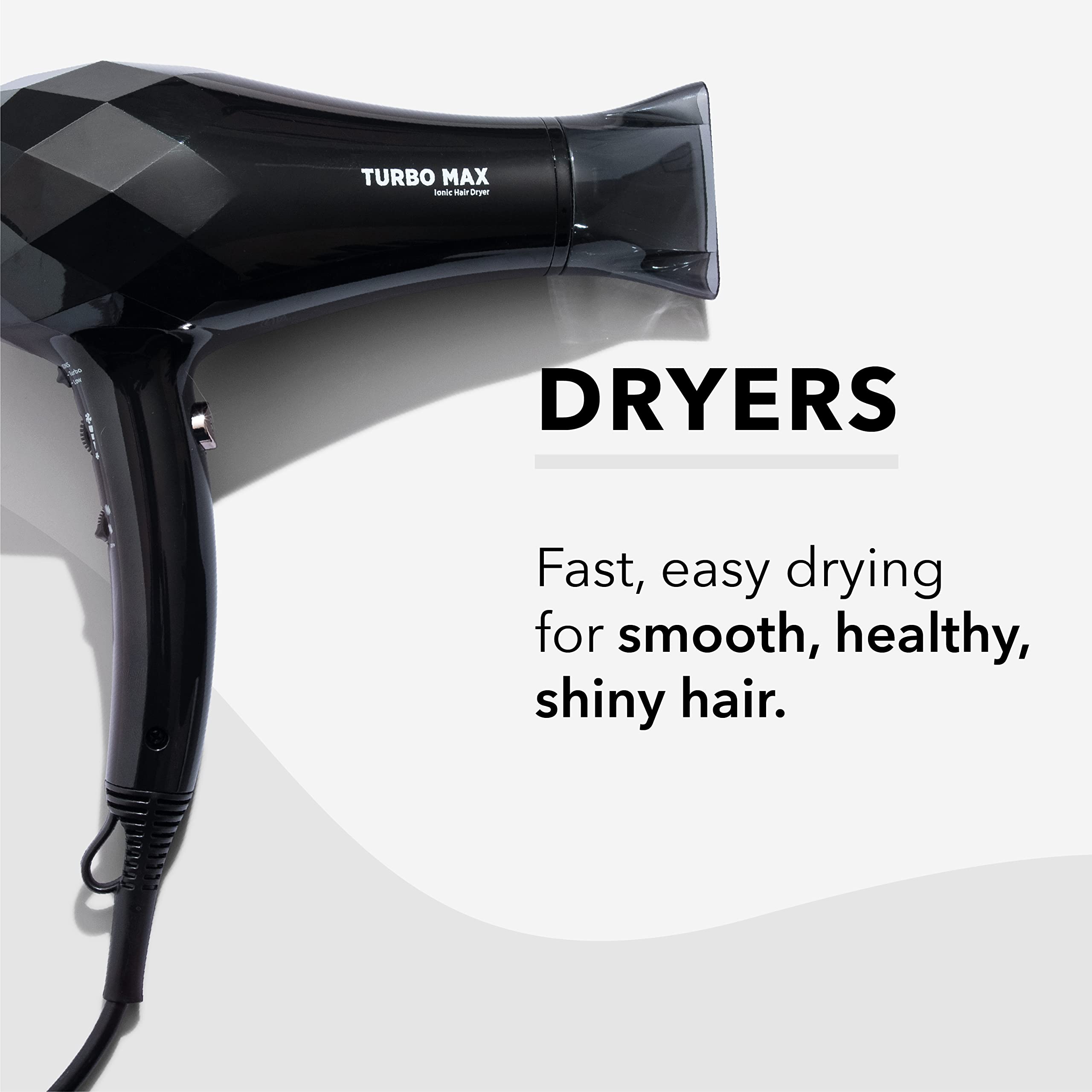 InStyler Turbo MAX Ionic Hair Dryer - Professional Blow Dryer for Fast Drying & Frizz Control - Perfect for Home, Salon & Travel Use
