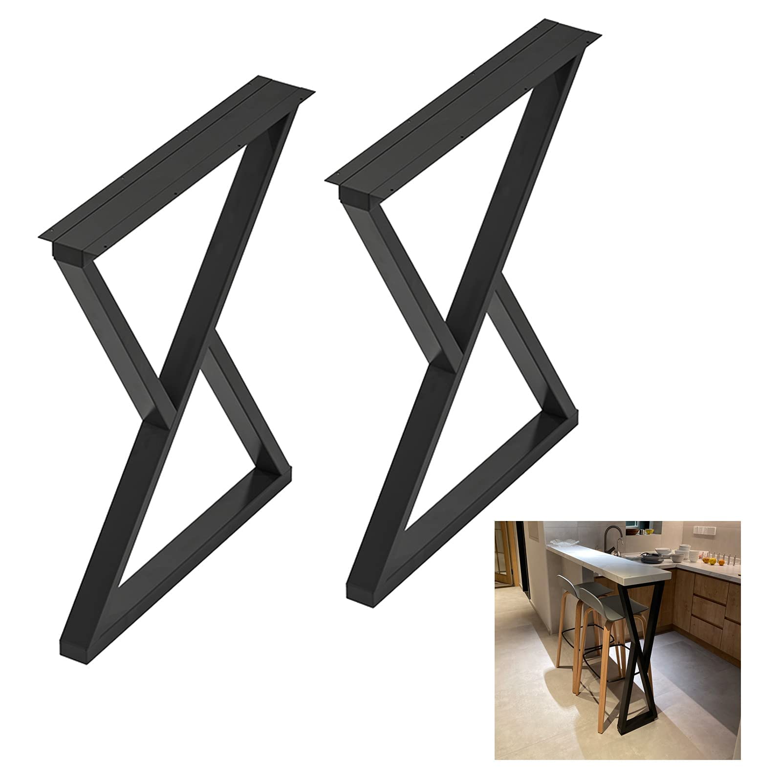 2 Pcs Black Industrial Table Legs - Heavy Duty Metal Furniture Legs for DIY Desk, Coffee Table, Bar, and Workbench - 30x100cm/11.8x39.4in with Floor Protectors & Screws - Perfect for Home Office, Restaurant, and Industrial Settings