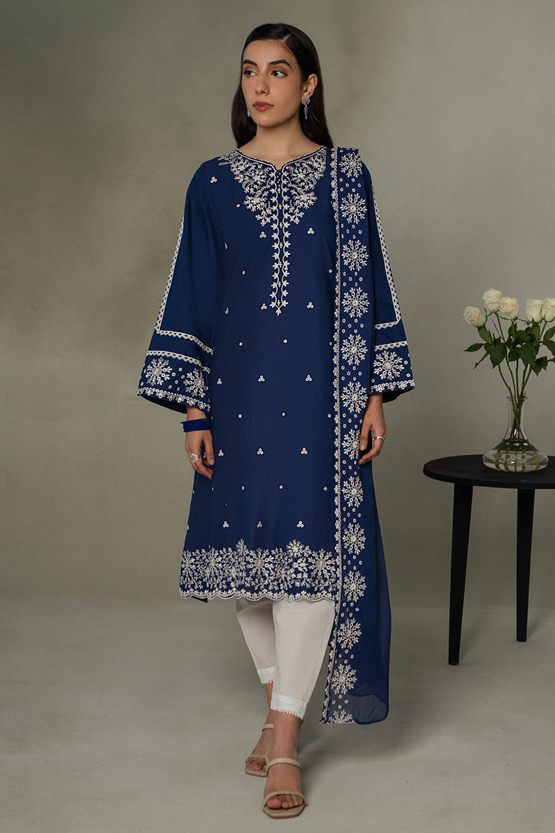 Midnight Blue 2 Piece Outfit Set - Elegant Shirt & Dupatta for Women | Perfect for Weddings, Parties & Special Occasions
