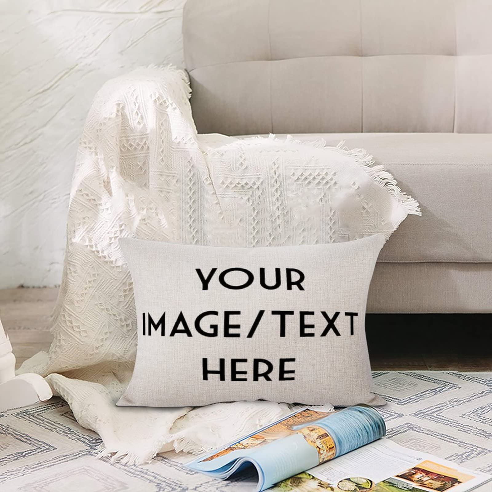 Custom Personalized Decorative Throw Pillow Cover - Rectangle Cotton Linen Cushion Case for Sofa, Couch & Car Decor - Unique Home & Vehicle Accessories for Living Room, Bedroom & Travel Comfort