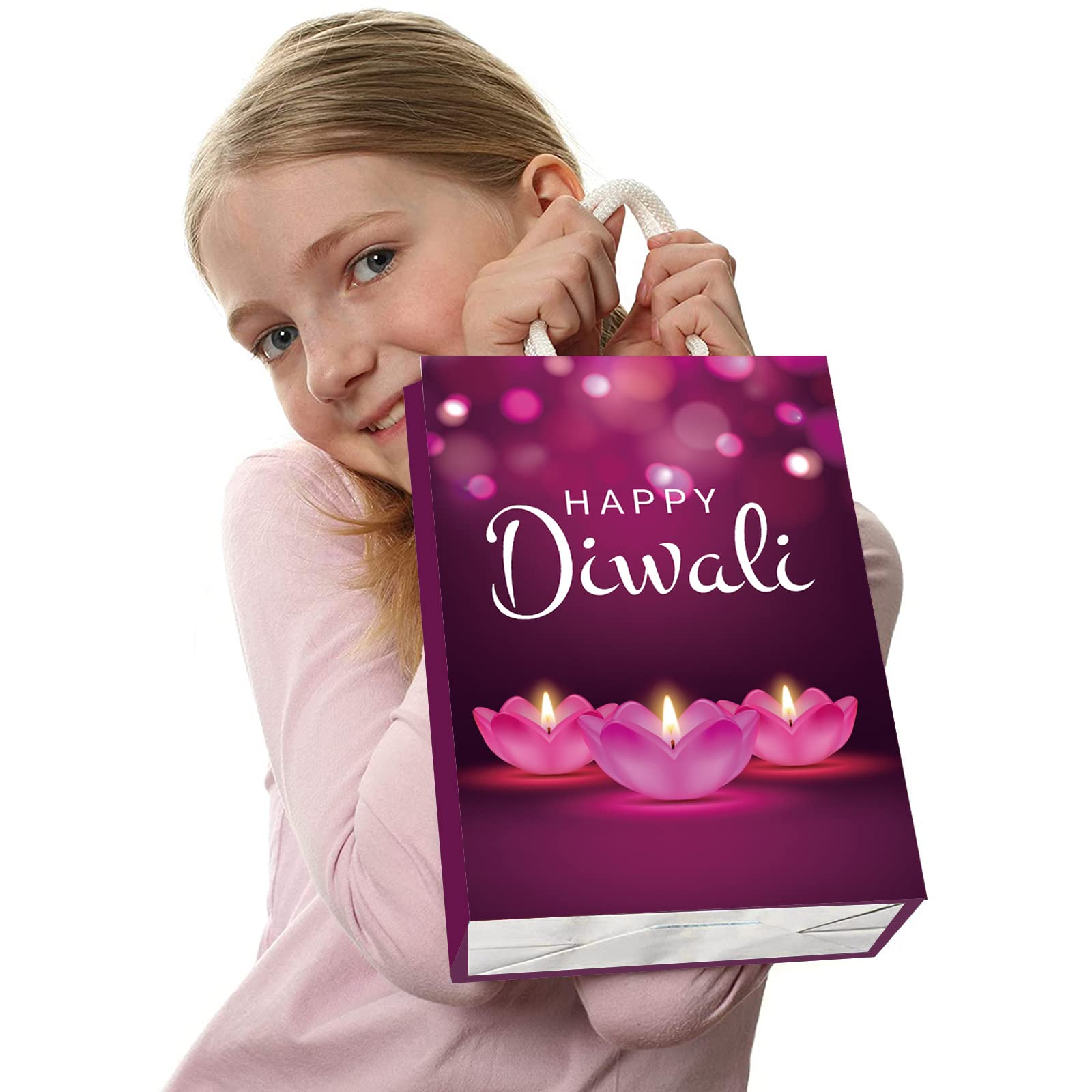 16 Pack Diwali Paper Gift Bags - Happy Diwali Decorative Bags for Candy, Gifts & Party Favors | Eco-Friendly Festival Decorations for Home, Office & Indian Celebrations