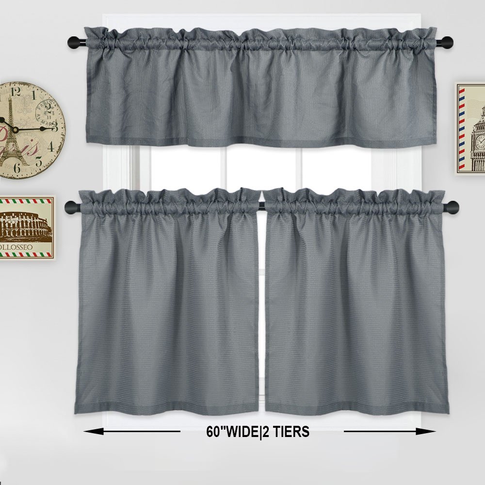 Waffle Woven Textured Short Curtains for Kitchen & Bathroom - Waterproof Window Coverings, 30