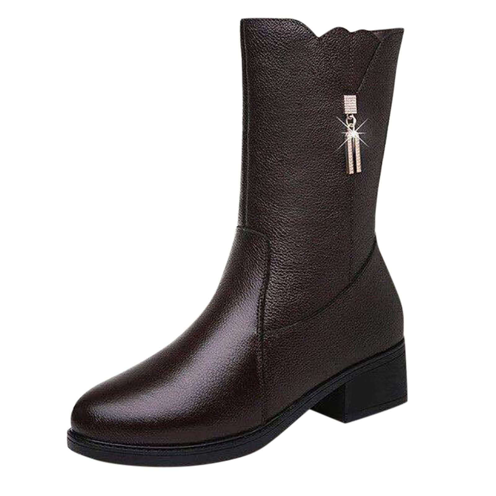Women's Winter Combat Boots 2022 - Low Heel Ankle Boots with Diamond Design, Warm & Fashionable for Cold Weather - Perfect for Casual Outfits, Work, and Outdoor Activities