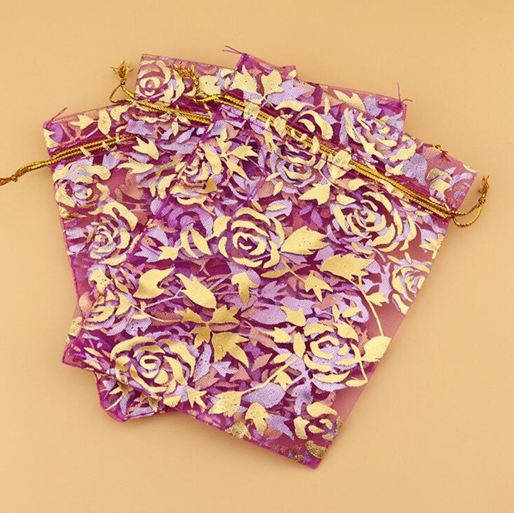 100pcs Rose Pattern Organza Wedding Favor Bags 6