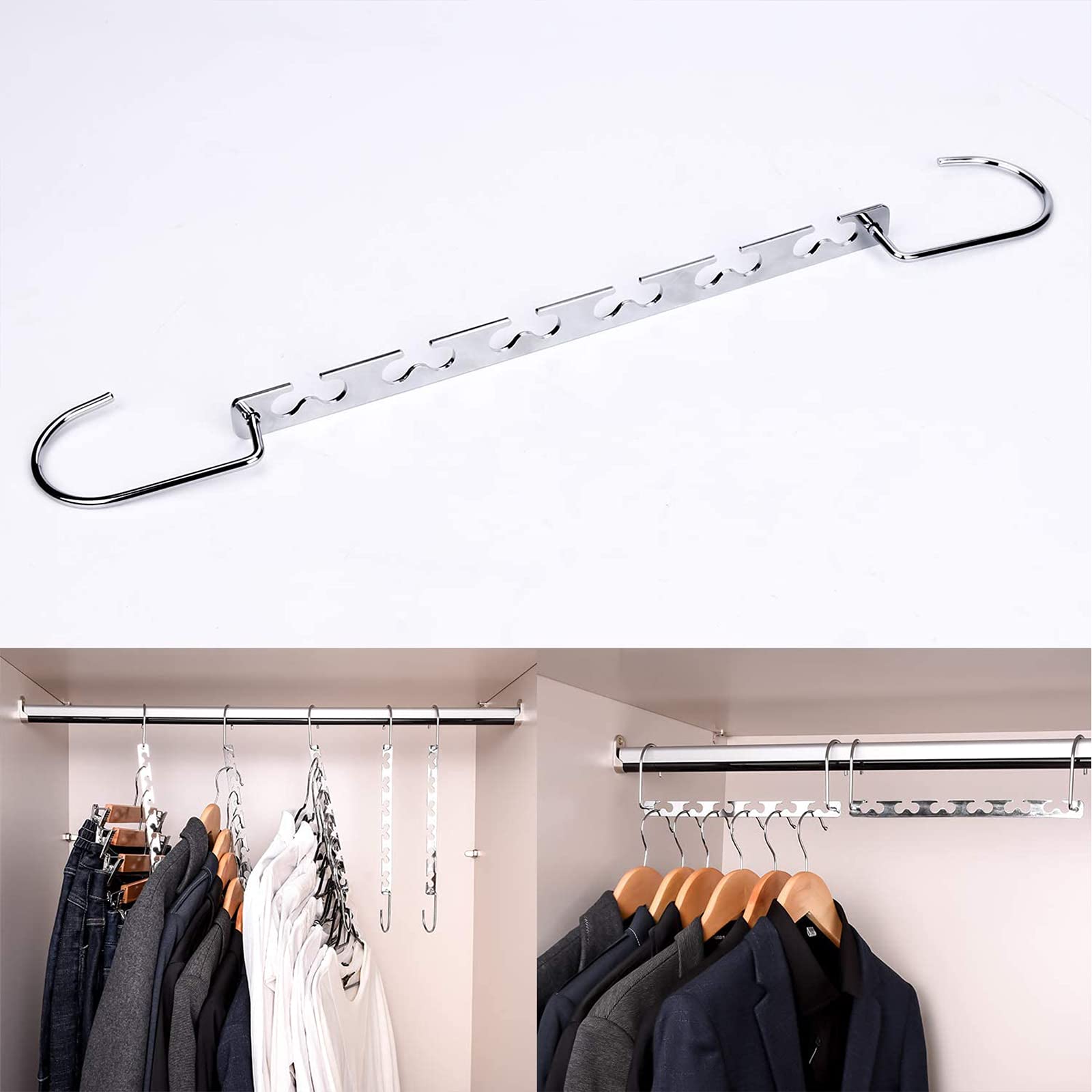 TOPIND 12-Hole Stainless Steel Magic Hangers - Space Saving Closet Organizer for Heavy Clothes (Pack of 4/6/8/10) | Wardrobe Storage Solution for Jackets, Pants & Coats