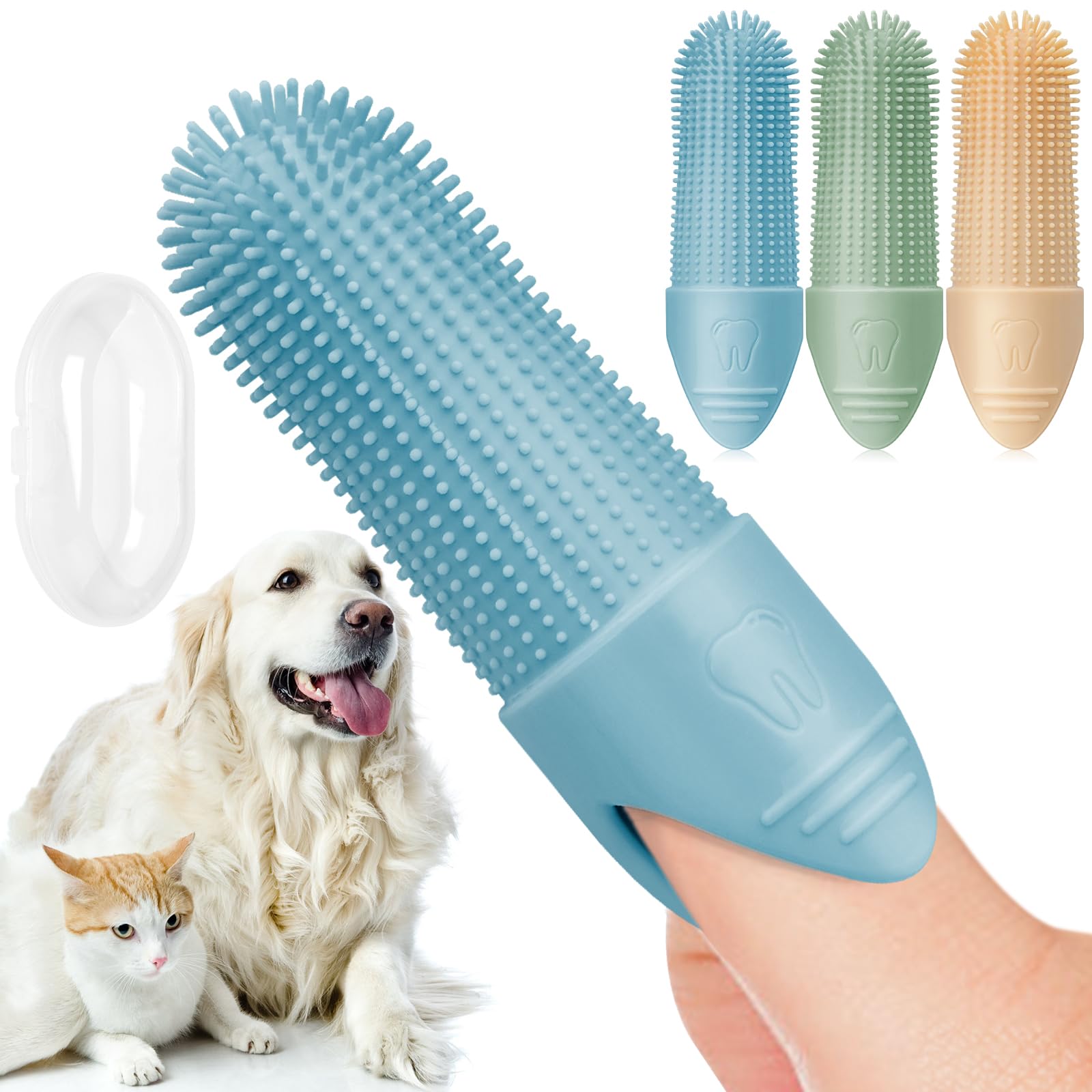 4 Pack Dog Toothbrush Set - 360° Cleaning Finger Brush for Dogs & Cats Teeth - Food Grade Silicone Pet Dental Care - Fits Most Fingers - Perfect for Puppy & Adult Pet Oral Hygiene at Home
