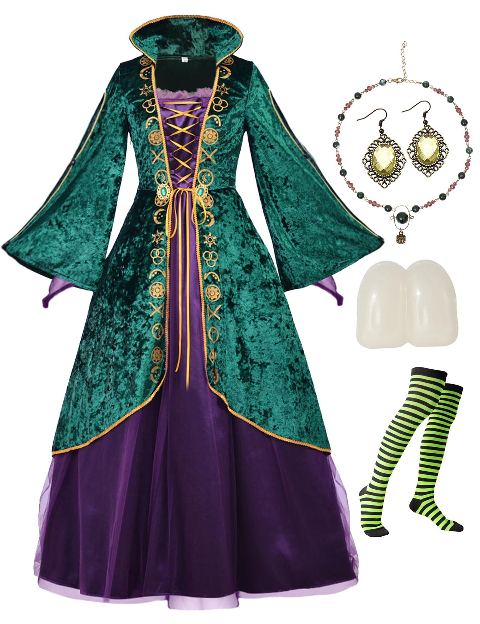 CICOCI Women's Plus Size Witch Costume - Deluxe Velvet Gothic Halloween Outfit for Adults with Teeth Accessory | Perfect for Cosplay, Halloween Parties & Themed Events