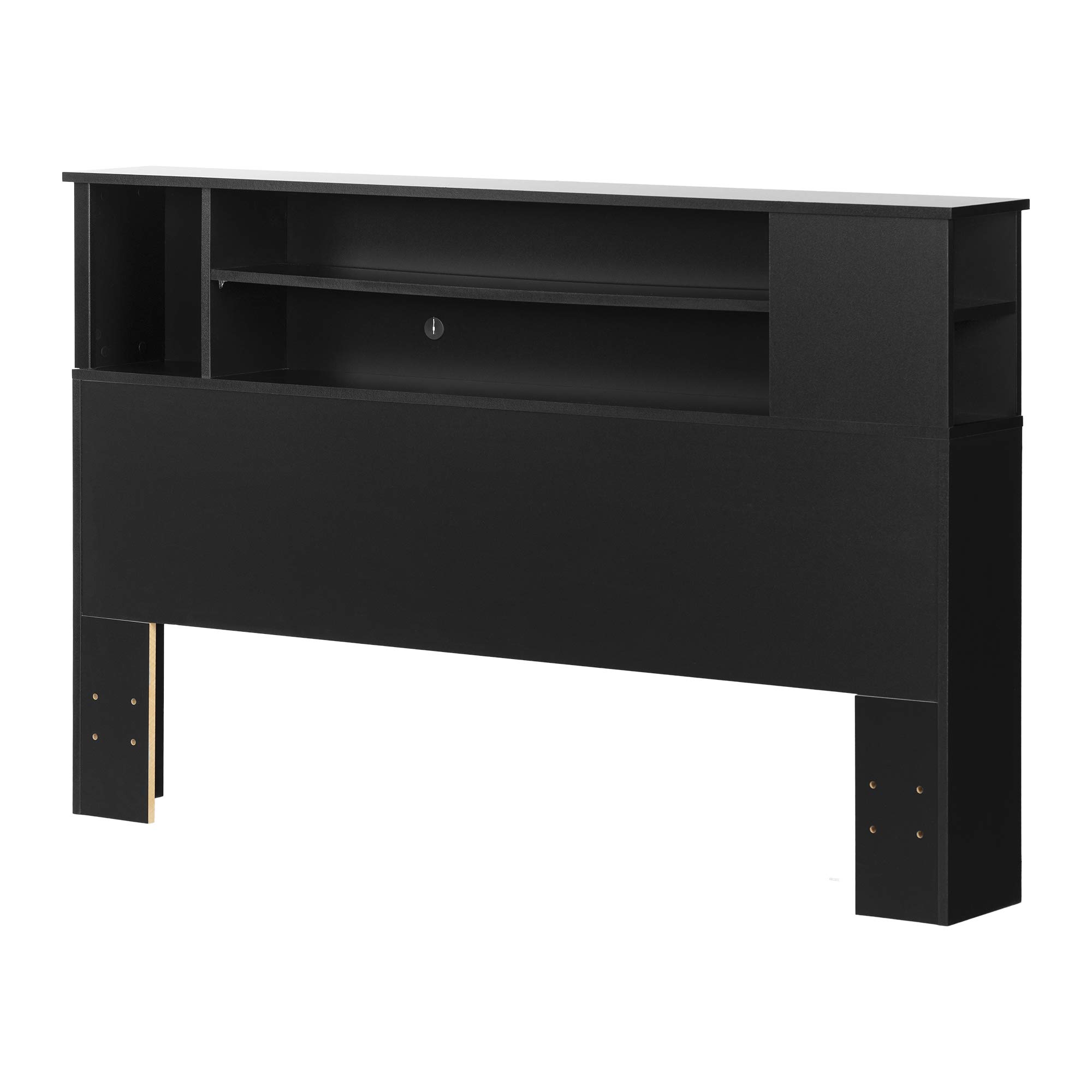 South Shore Vito Bookcase Headboard in Pure Black - Modern Bedroom Furniture for Small Spaces, Storage Solution & Stylish Home Decor