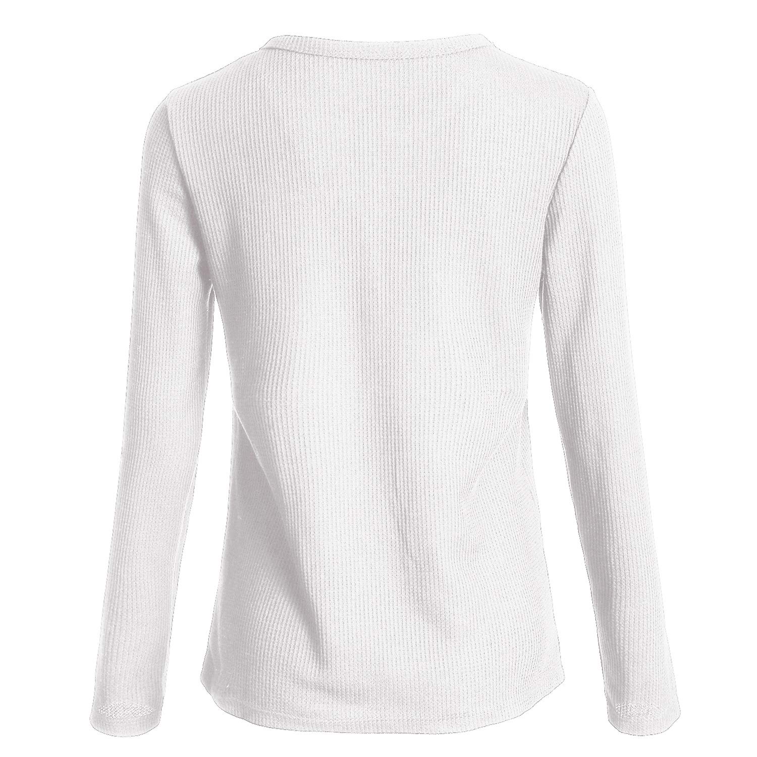 Famulily Women's Long Sleeve V-Neck T-Shirt - Soft Waffle Knit Thermal Top for Winter, Loose Fit Comfortable Casual Wear (Perfect for Layering, Work, Travel & Everyday Outfits)