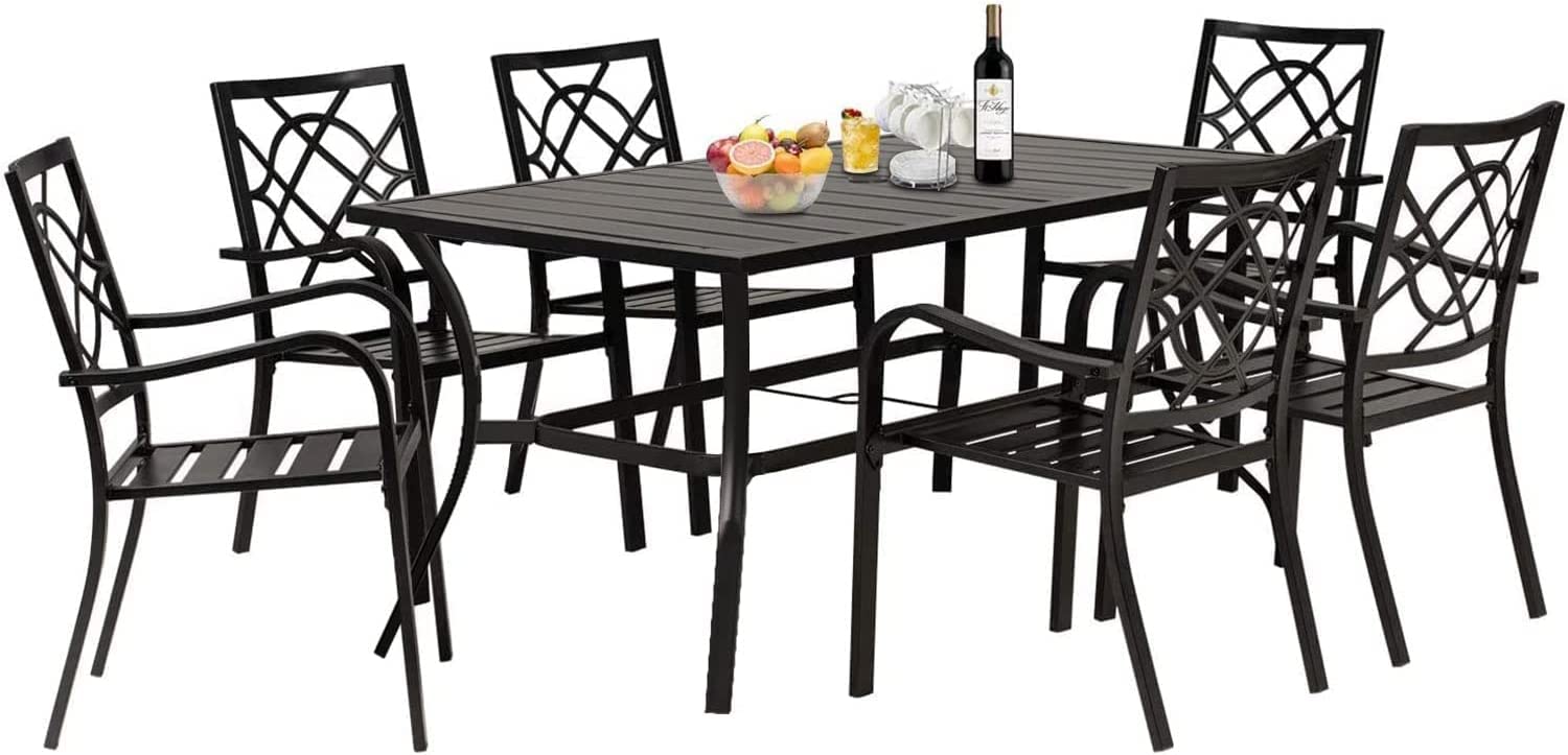 SOLAURA 7-Piece Outdoor Patio Dining Set - 6-Person Garden Furniture with Slat Table & Stackable Chairs, 1.57