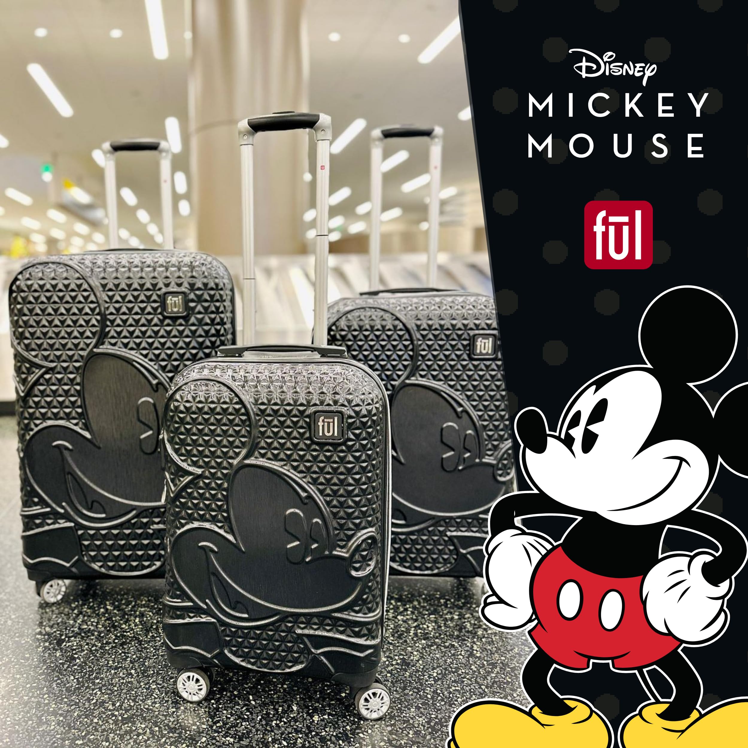 Disney Mickey Mouse 29 Inch Hardshell Spinner Luggage - Black Rolling Suitcase with 360° Wheels for Travel, Vacation & Business Trips