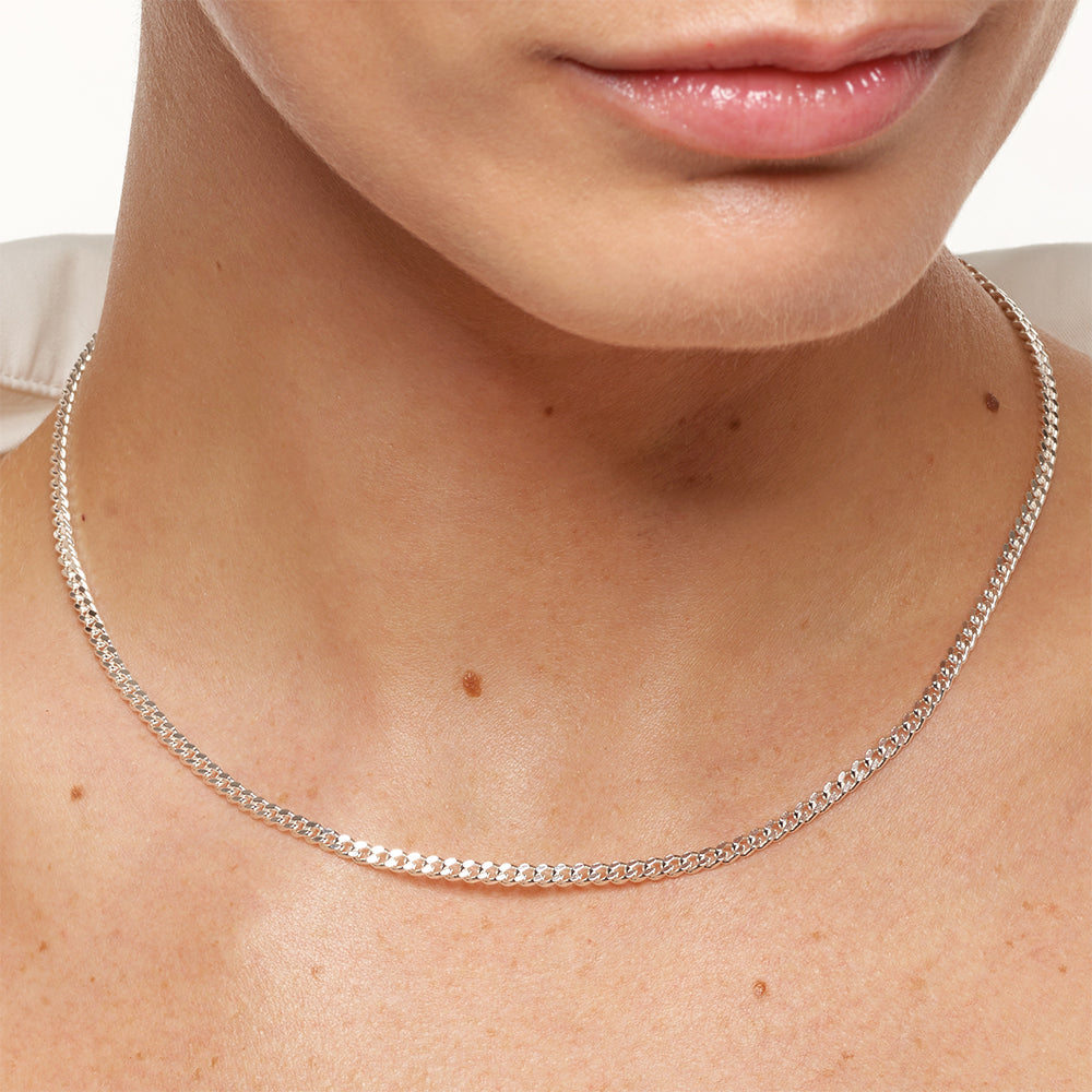 Classic Silver Curb Chain Necklace for Women - Trendy Layered Necklace for Everyday Wear, Gift Giving & Special Occasions