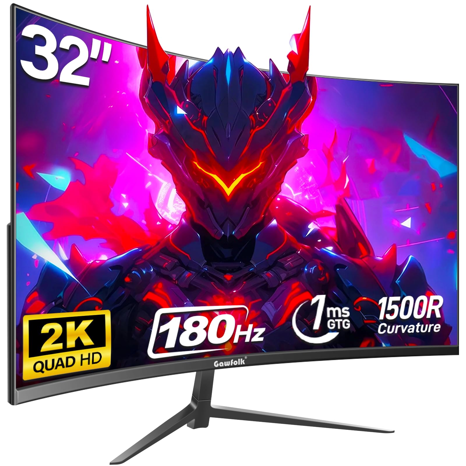 32 Inch Curved Gaming Monitor 144Hz/180Hz, QHD 2560x1440p 2K Resolution, 1500R Curvature, AMD FreeSync, DisplayPort & HDMI, VESA Wall Mountable - Perfect for Esports, Work & Home Entertainment