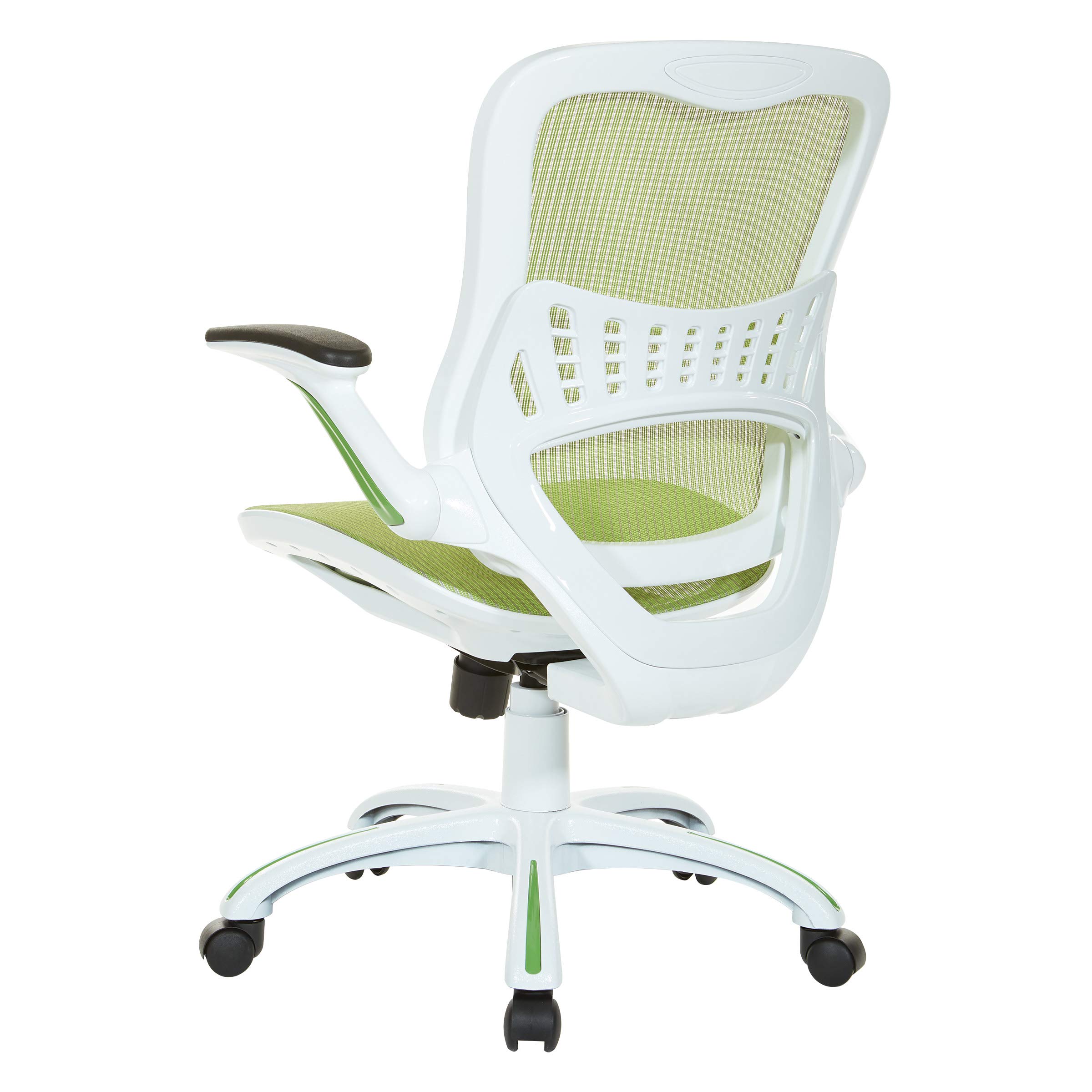 OSP Home Furnishings Riley Ergonomic Mesh Office Chair - Breathable Back & Seat, White Base with Green - Perfect for Home Office, Executive Desk & Workspace Comfort