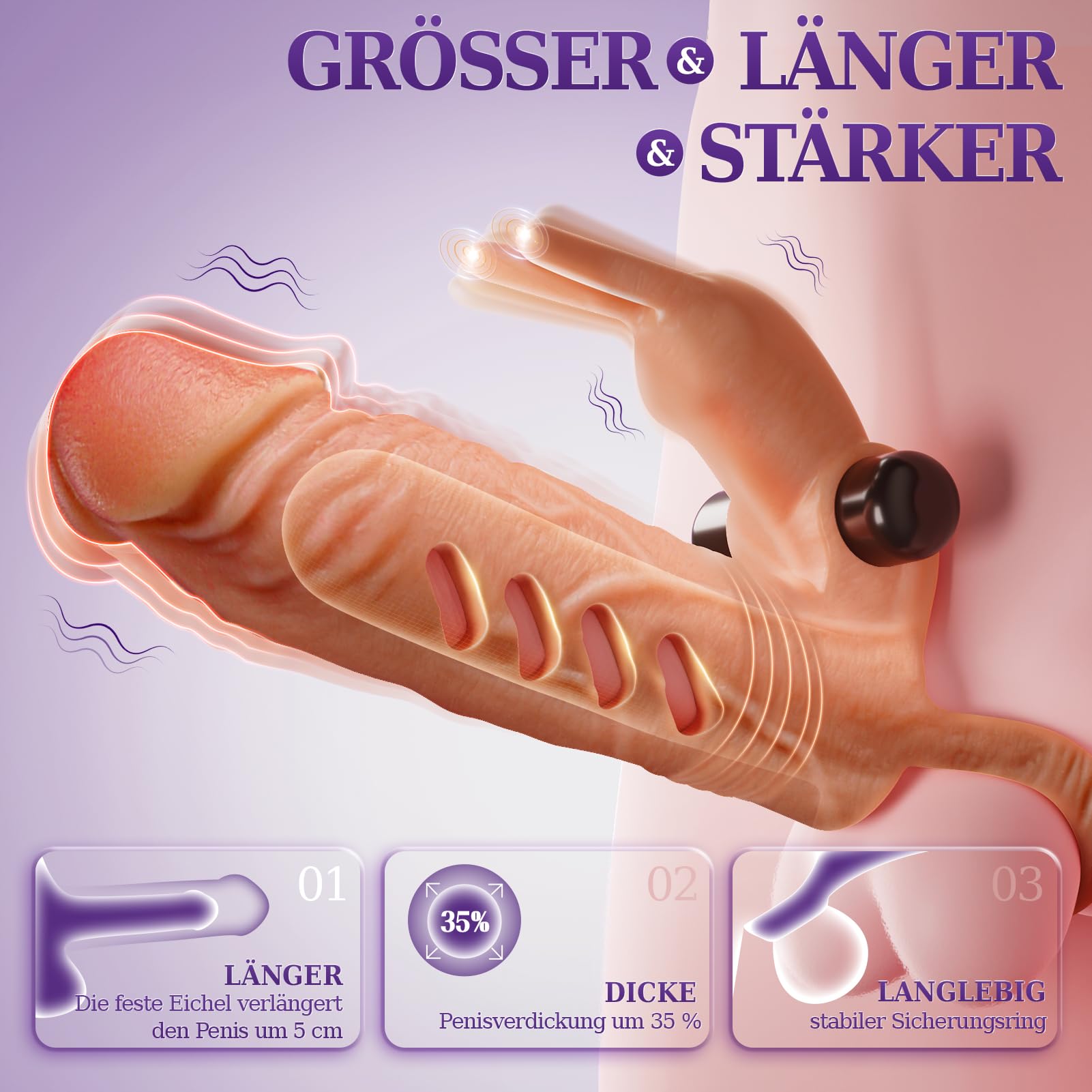 Realistic Penis Vibrator Ring for Men - 10 Powerful Vibration Modes, Couples Sex Toy for Enhanced Pleasure - Perfect for Date Nights & Spicing Up Your Relationship