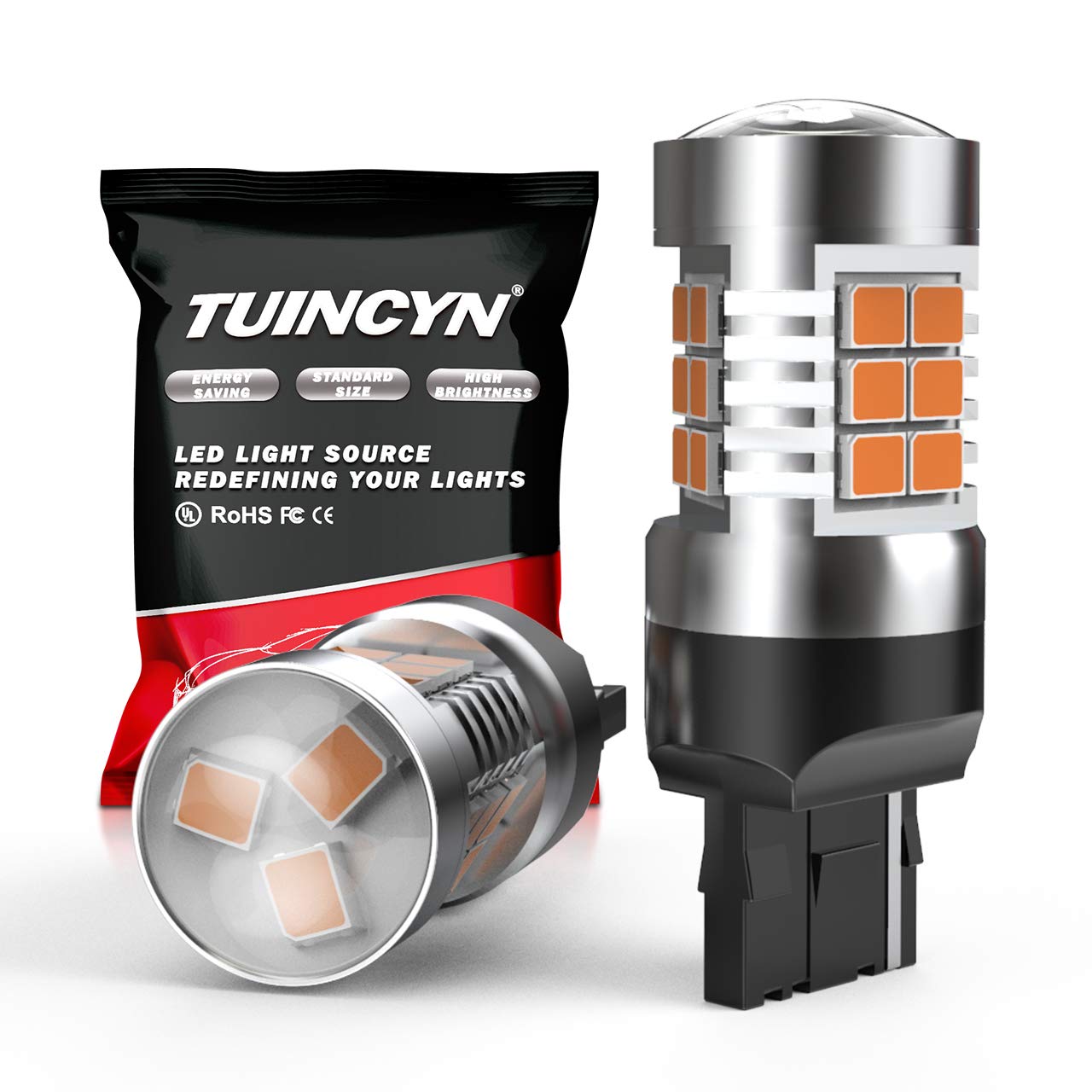 TUINCYN 7440 7440NA 7441 992 T20 LED Turn Signal Light Bulbs - Amber Yellow 21SMD LED Blinkers, Brake Lights, Reverse Lights, Parking & DRL Tail Lights (2-Pack) - Perfect for Cars, Trucks, SUVs & Motorcycles