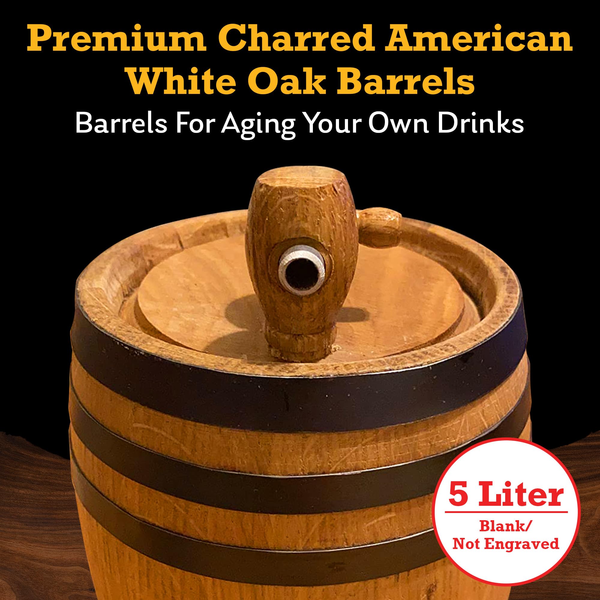 Premium 5L American Charred Oak Barrel for Aging Whiskey, Wine, Rum, Scotch, Bourbon & Brandy - Ideal for Home Brewing, Distilling & Craft Cocktails - Perfect Whiskey Barrel & Wine Barrel for Small Batch Spirits