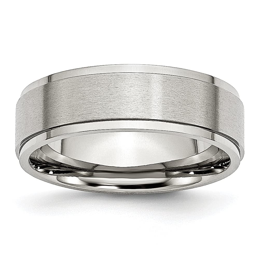 ICE CARATS 7mm Stainless Steel Ridged Edge Band Ring - Classic Flat Wedding Ring for Men, Durable & Stylish Jewelry Gift for Dad, Husband, Boyfriend - Perfect for Anniversaries, Engagements & Special Occasions