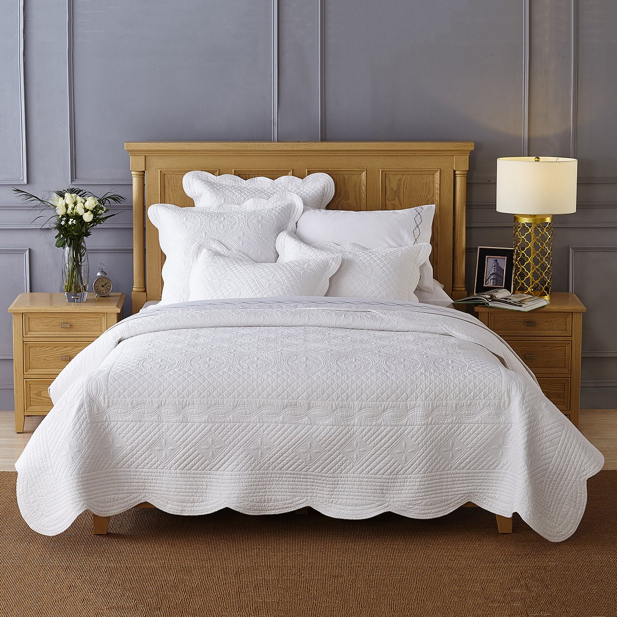 Premium Calla Angel Sage Garden Luxury 100% Pure Cotton Quilt - King Size White Bedding Set for Master Bedroom, Guest Room & Hotel Decor