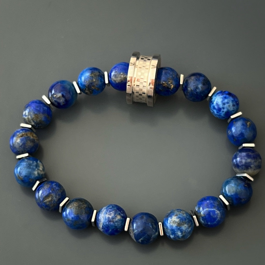 Lapis Lazuli Stone Silver Amulet Beaded Bracelet for Women - Healing Crystal Jewelry for Protection, Meditation & Spiritual Energy - Perfect for Yoga, Reiki & Everyday Wear