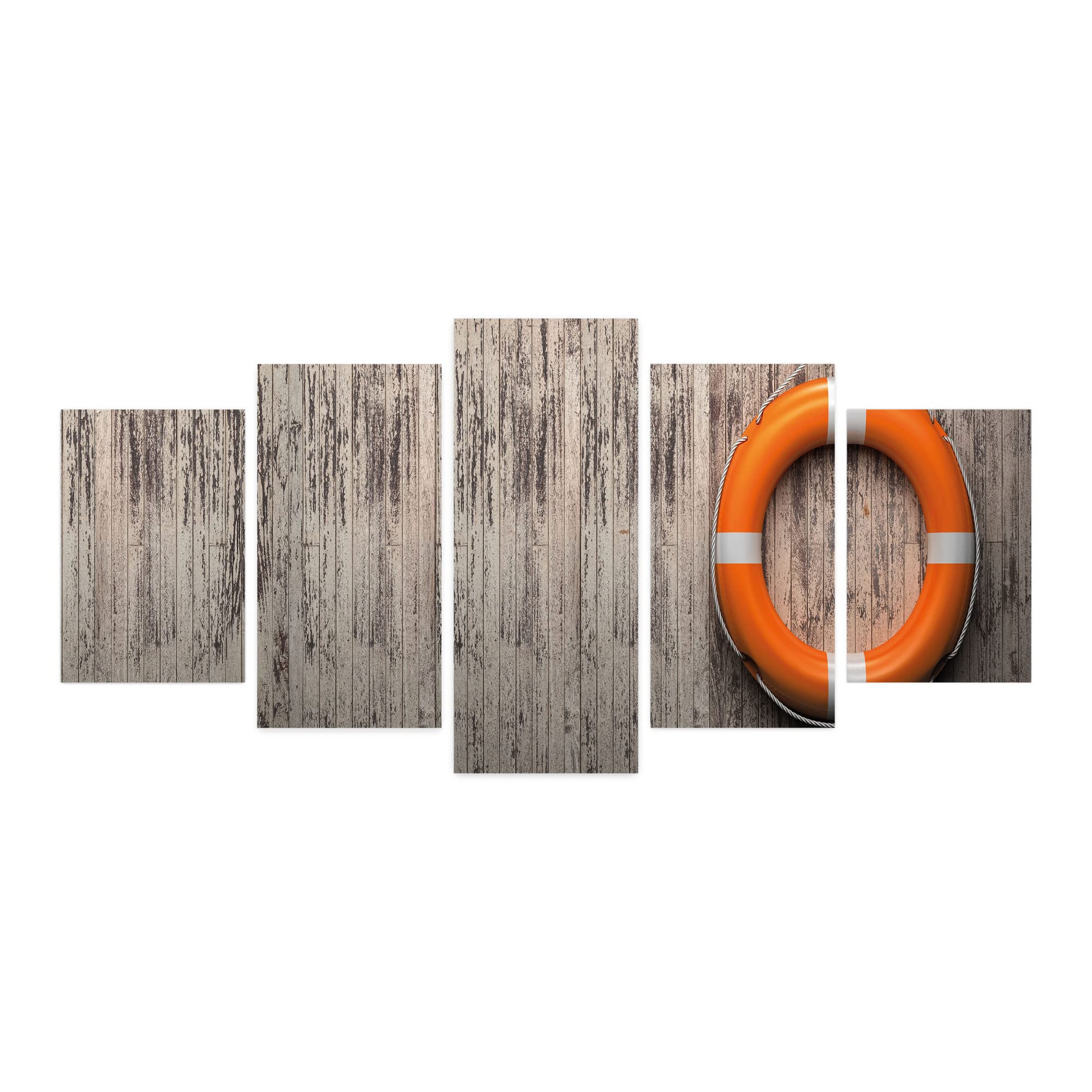 Ambesonne Coastal 5-Panel Acrylic Glass Wall Art with Wooden Frame - Rustic Aged Look Print, 60